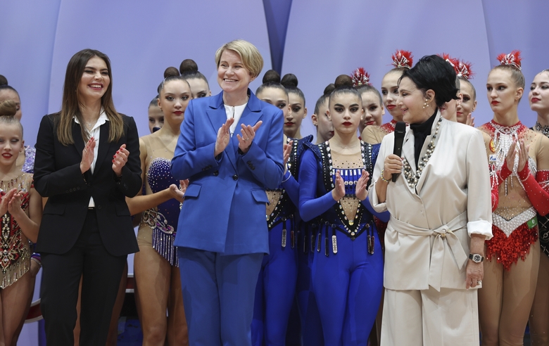 October 2023. Sochi. Olympic champion Alina Kabaeva with Elena Shmeleva and Irina Viner at the opening ceremony of the Games of Countries international tournament