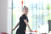 Mariia Borisova  during an exercise with clubs during preparation training for the BRICS Games