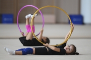 Young gymnasts during training