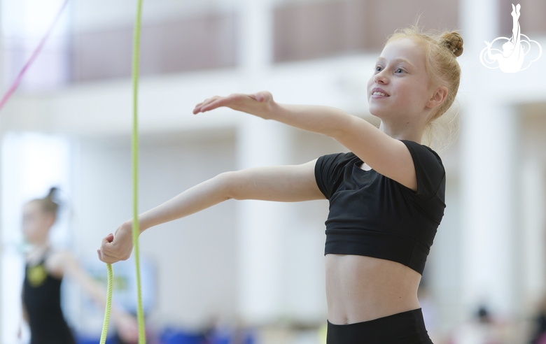 Olga Chernykh during an exercise with a jump rope