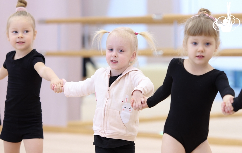 Young gymnasts during training