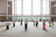 Gymnasts during practice at the training camp in the Academy