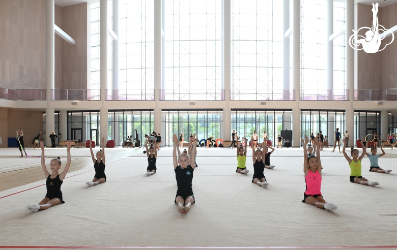 Gymnasts during practice at the training camp in the Academy