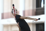 Anna Vakulenko during an exercise with clubs