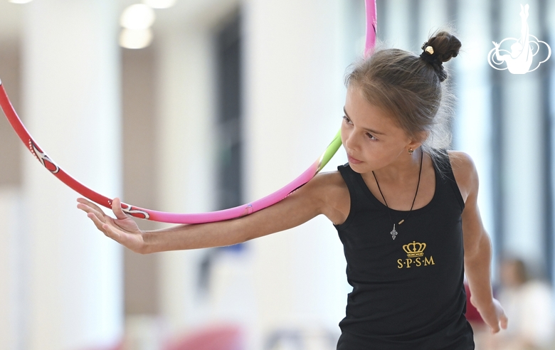 Sabina Samatova during an exercise with a hoop