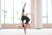 Mariia Borisova during an exercise with a hoop during preparation training for the BRICS Games