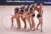 Gymnasts during an exercise with hoops