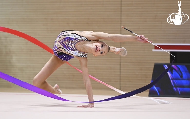 Gymnast during an exercise with a ribbon