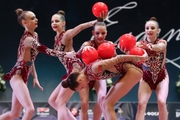 Gymnasts team during their ball exercise