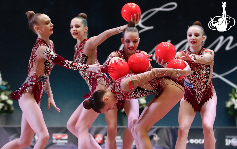 Gymnasts team during their ball exercise