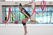 Mariia Borisova  during an exercise with a ribbon during training at the Academy