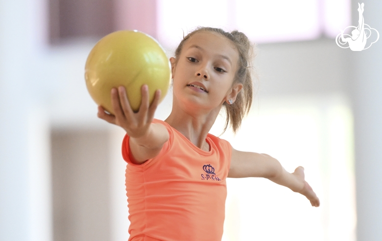 A gymnast during the ball exercise