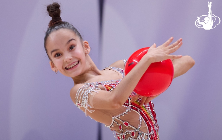 Eva Chugunova during an exercise with a ball during a control training session