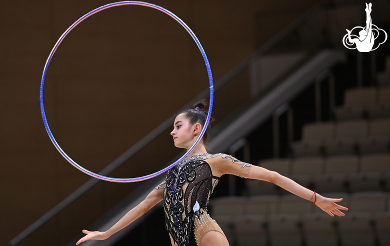 Anna Vakulenko during an exercise with a hoop at a control training session