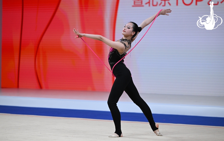 A gymnast during the rope exercise