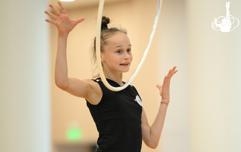 Yana Zaikina during an exercise with the hoop