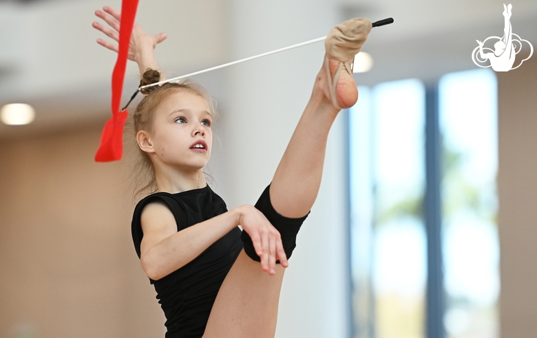 Kristina Voitenko during an exercise with a ribbon