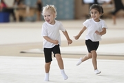 Young gymnasts during training