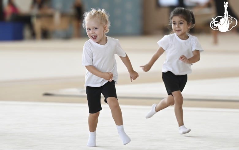 Young gymnasts during training