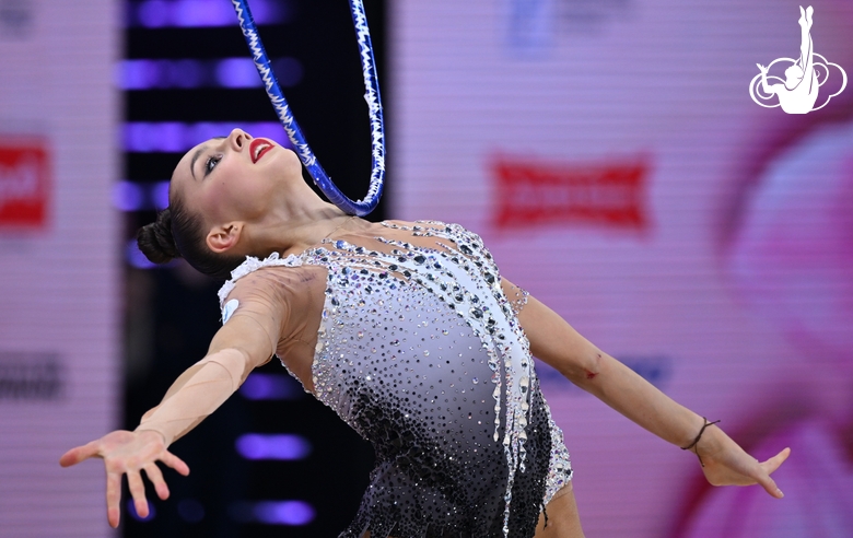 Mariia Borisova during an exercise with a hoop