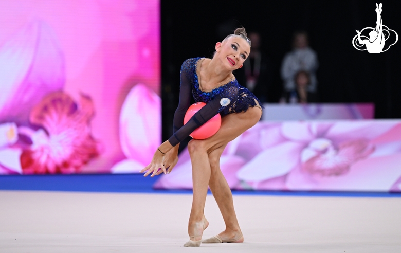 Karolina Pakhtusova during an exercise with a ball