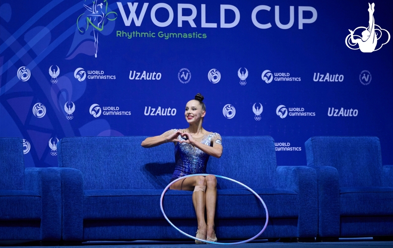 Mariia Borisova after an exercise with hoop