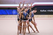 Gymnasts during an exercise with hoops