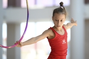 A gymnast during the hoop exercise