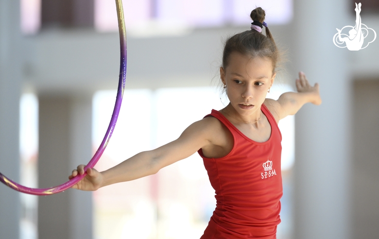 A gymnast during the hoop exercise