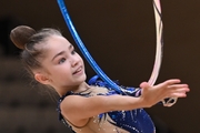 Ksenia Savinova during an exercise with a hoop at the control training session