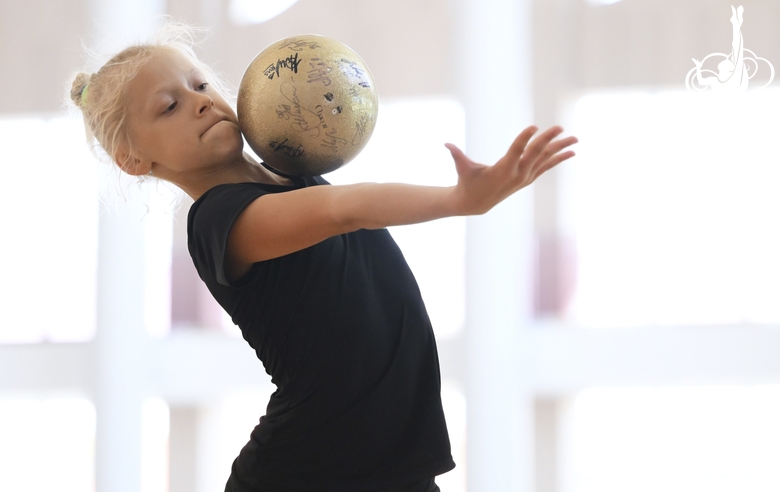 A gymnast during the ball exercise