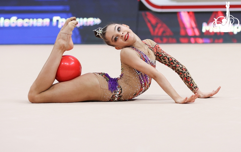 Gymnast  during an exercise with a ball