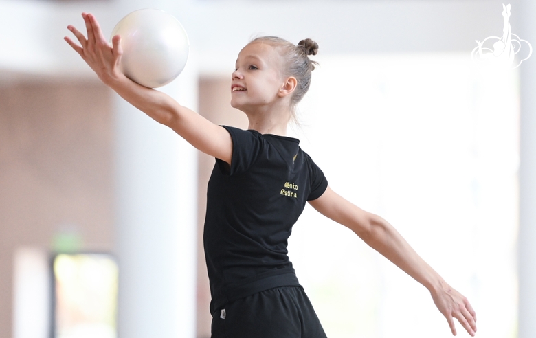 Kristina Voitenko during an exercise with a ball