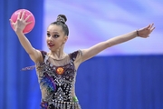 Mariia Borisova during an exercise with a ball