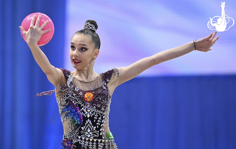 Mariia Borisova during an exercise with a ball