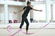 Karolina Tarasova during an exercise with a ribbon