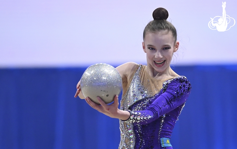 Milana Parfilova during an exercise with a ball