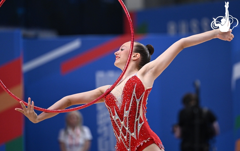 A gymnast during the hoop exercise