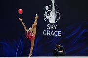 Gymnast during an exercise with a ball