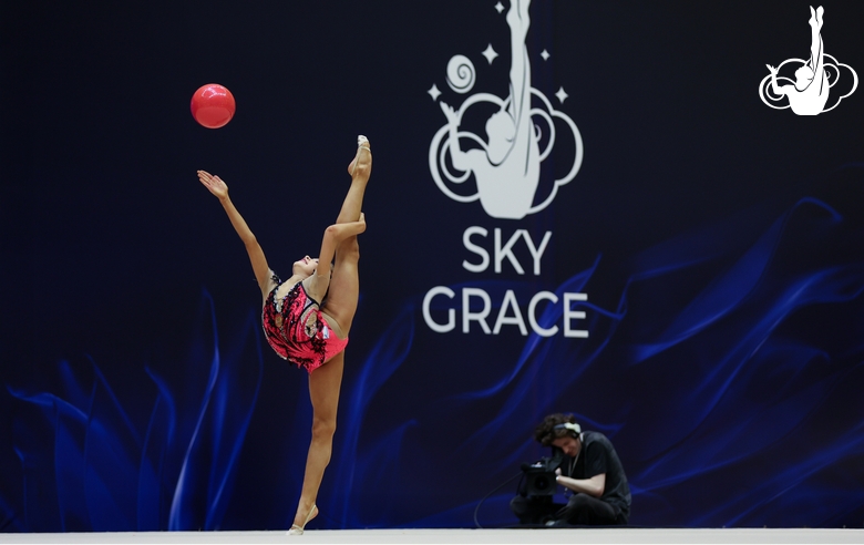 Gymnast during an exercise with a ball