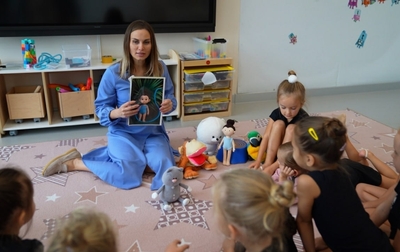 Reading and discussing  fairy tales with the youngest Academy gymnasts