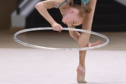 Olga Chernykh during an exercise with a hoop at the control training session