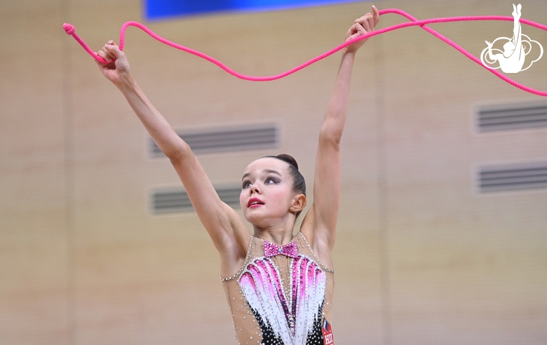 Gymnast during an exercise with a jump rope