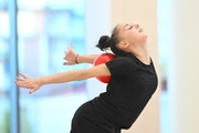 Mariia Borisova during an exercise with a ball during preparation training for the BRICS Games