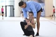 Academy choreographer Ekaterina Belova with Jimena Dominguez during class