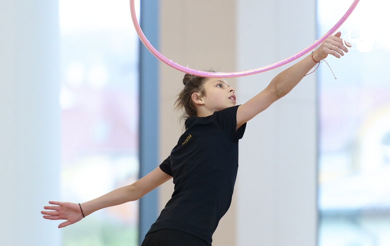 Karolina Tarasova during an exercise with a hoop