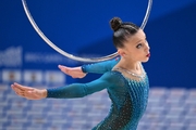 A gymnast during the hoop exercise