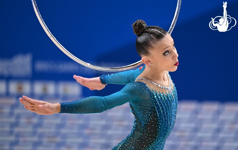 A gymnast during the hoop exercise