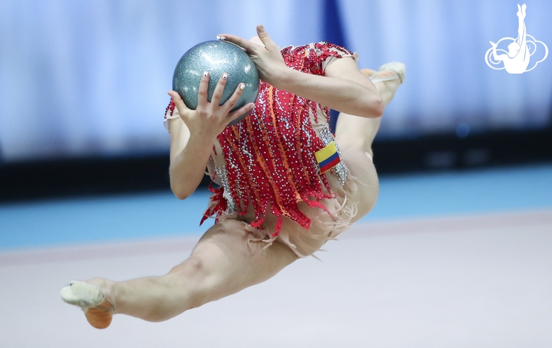 Manuela Gallego (Columbia) doing an exercise with a ball