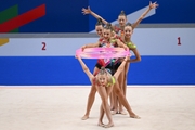 Gymnasts during the hoop exercise